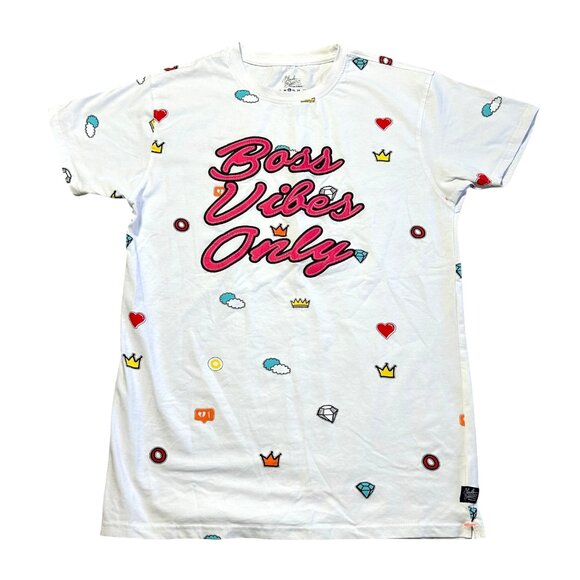 Blecker & Mercer Mens Sz L Boss Vibes Only White Graphic Tee Casual Shirt - Picture 1 of 8
